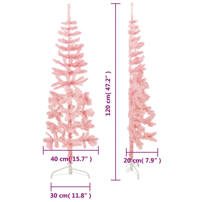 Albero Natale Artificiale Sottile a Metà con Supporto Rosa