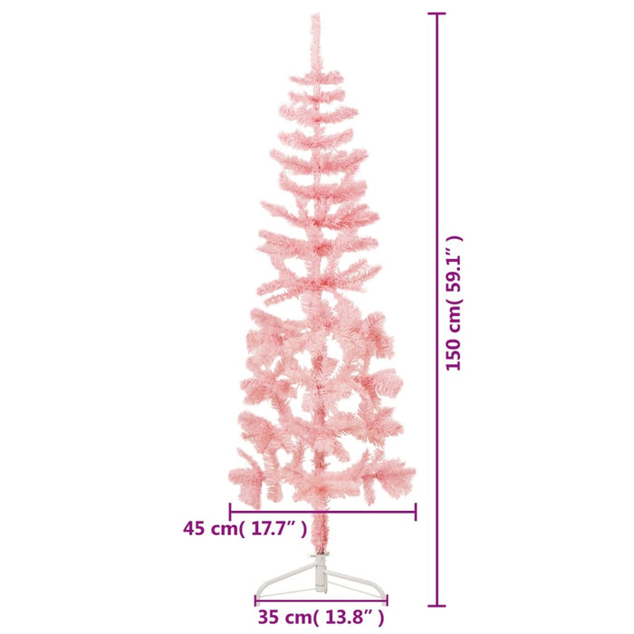 Albero Natale Artificiale Sottile a Metà con Supporto Rosa