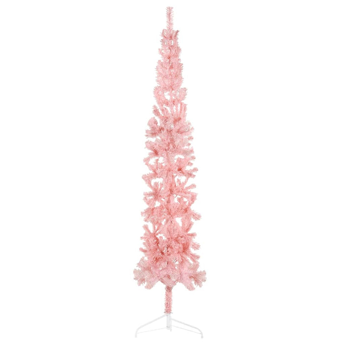 Albero Natale Artificiale Sottile a Metà con Supporto Rosa