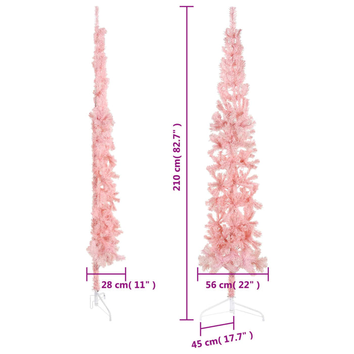 Albero Natale Artificiale Sottile a Metà con Supporto Rosa