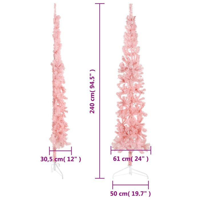 Albero Natale Artificiale Sottile a Metà con Supporto Rosa