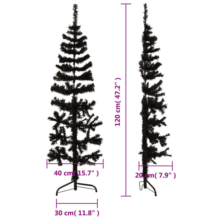 Albero Natale Artificiale Sottile a Metà con Supporto Nero e Verde