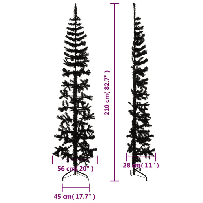 Albero Natale Artificiale Sottile a Metà con Supporto Nero e Verde