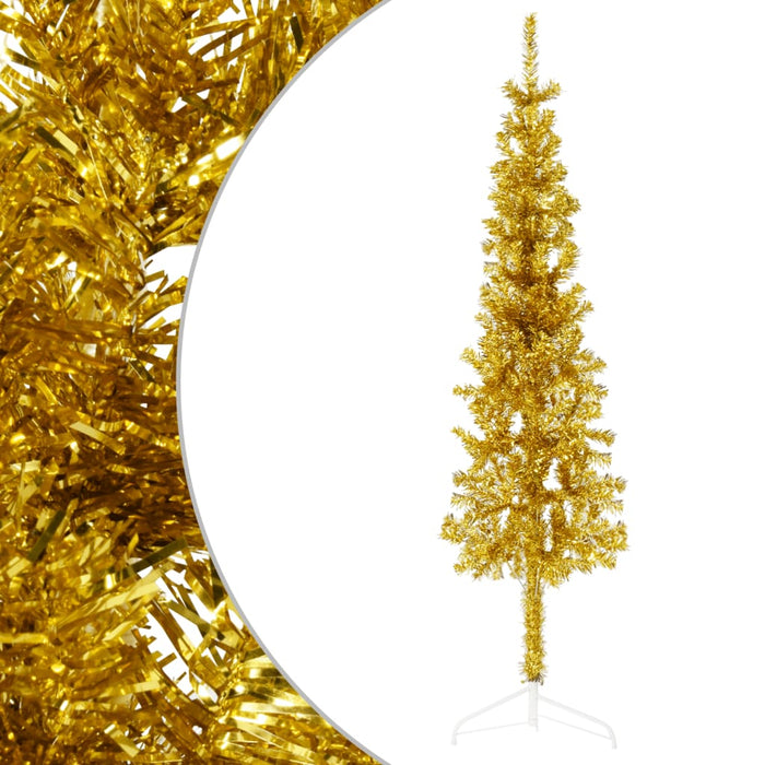 Albero di Natale Artificiale Sottile con Supporto Oro