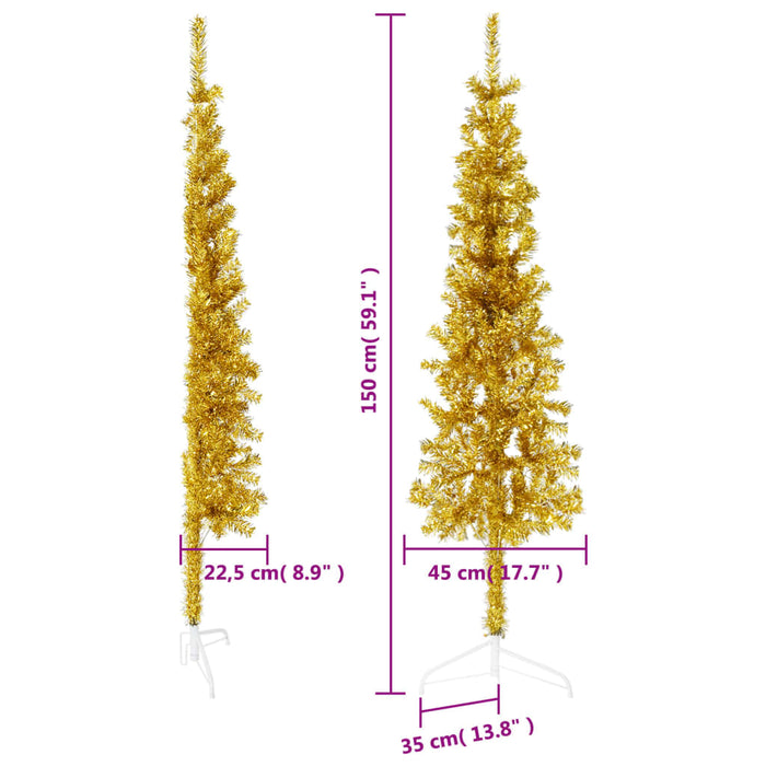 Albero di Natale Artificiale Sottile con Supporto Oro