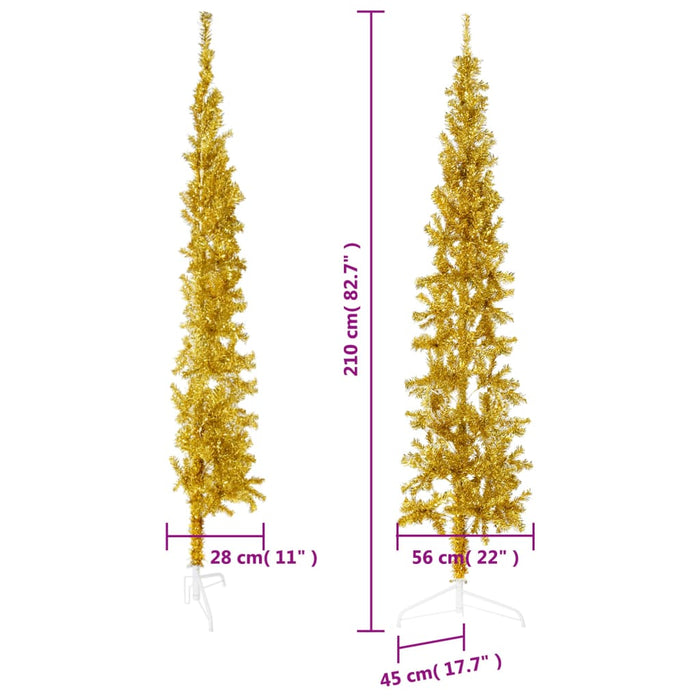 Albero di Natale Artificiale Sottile con Supporto Oro