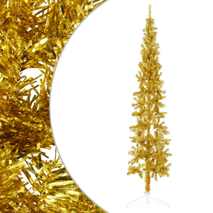 Albero di Natale Artificiale Sottile con Supporto Oro