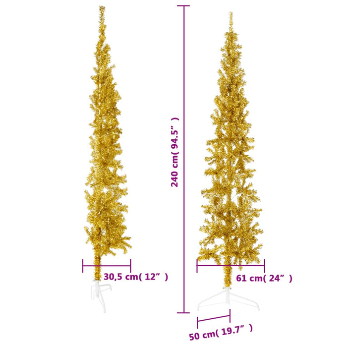 Albero di Natale Artificiale Sottile con Supporto Oro