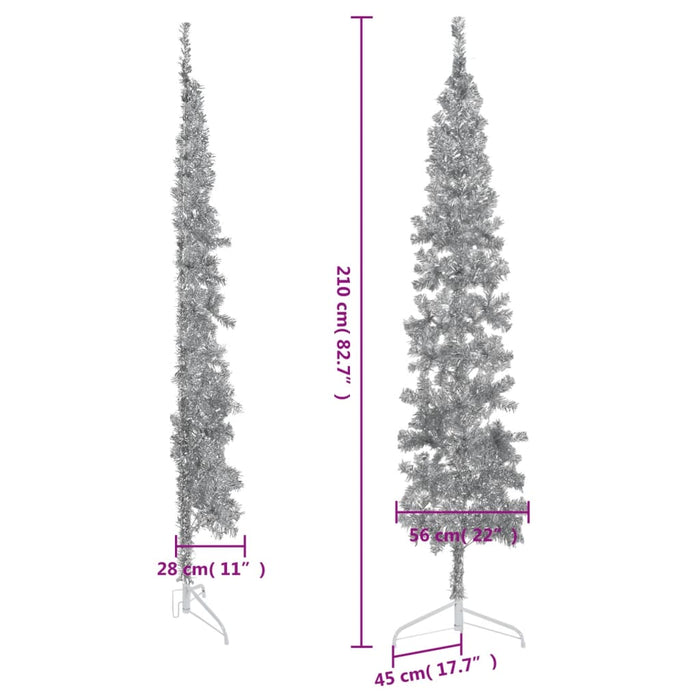 Albero Natale Artificiale Sottile a Metà Supporto Argento