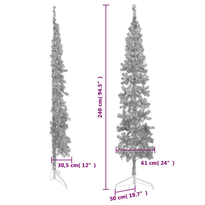 Albero Natale Artificiale Sottile a Metà Supporto Argento