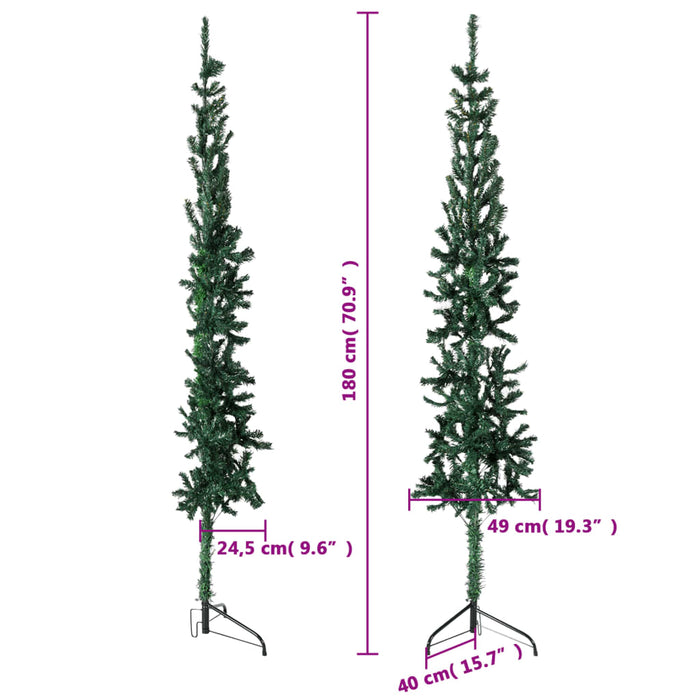 Albero Natale Artificiale Sottile a Metà con Supporto Nero e Verde