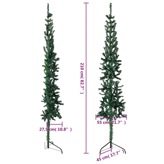 Albero Natale Artificiale Sottile a Metà con Supporto Nero e Verde