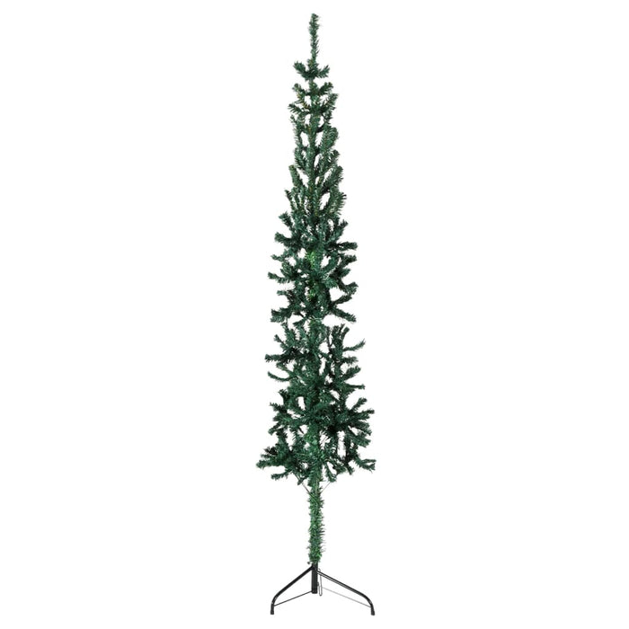 Albero Natale Artificiale Sottile a Metà con Supporto Nero e Verde