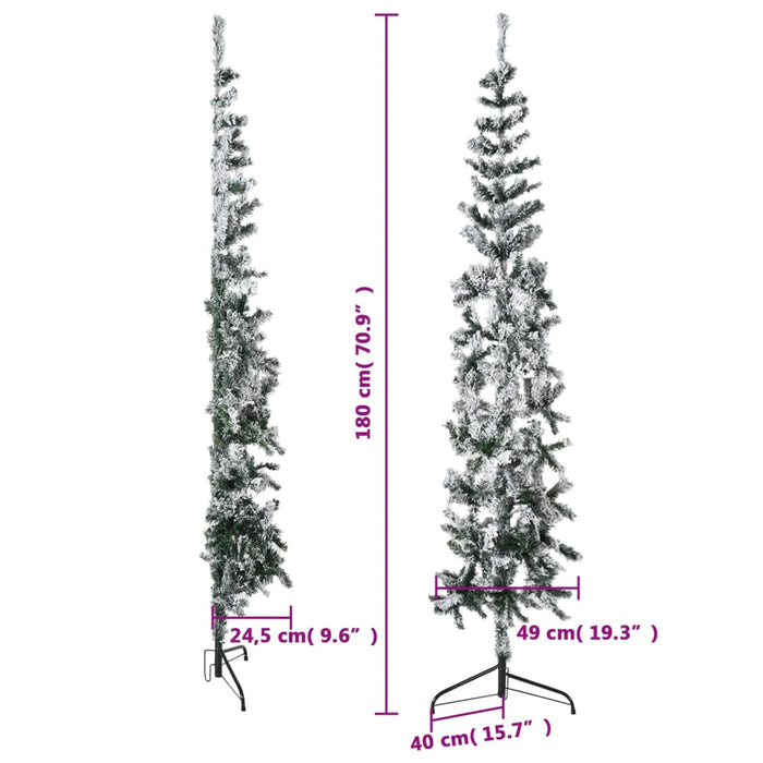 Albero Natale Artificiale Sottile a Metà Neve Fioccata