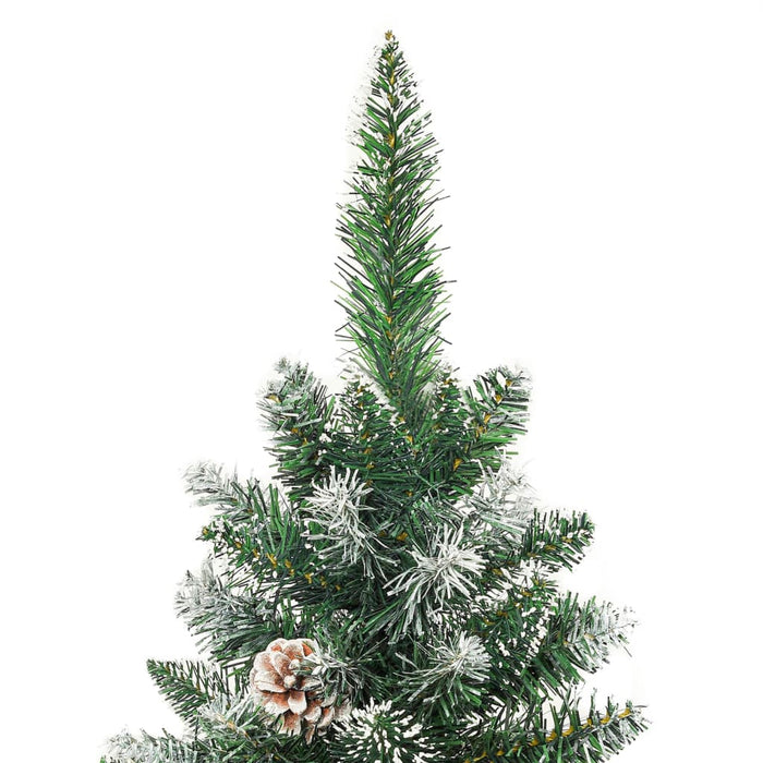 Albero di Natale Artificiale Sottile con Base e Albero di Natale con Luci e Pigne PVC e PE