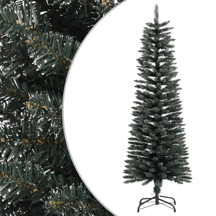 Albero di Natale Artificiale Sottile con Base Verde in PVC