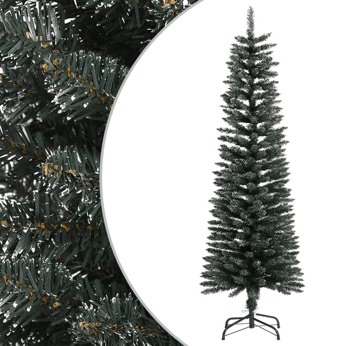 Albero di Natale Artificiale Sottile con Base Verde in PVC