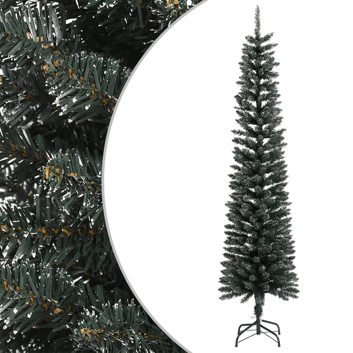 Albero di Natale Artificiale Sottile con Base Verde in PVC