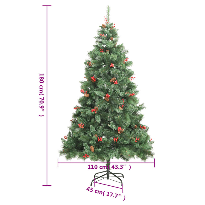 Albero Natale Artificiale Incernierato con Pigne e Bacche