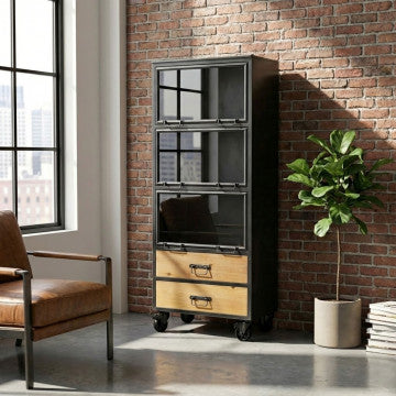 Mobile in ferro e legno con struttura portante in metallo, altezza 182,8 cm