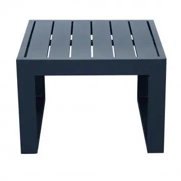 Vista frontale del Tavolino Cuba 45 x 45 in alluminio verniciato blu scuro, perfetto per spazi esterni eleganti e moderni.