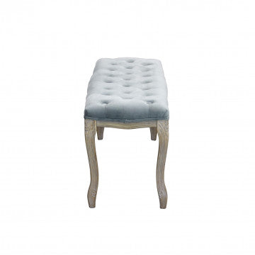 Panca in legno e velluto grigio, dimensioni 110x36x47 cm