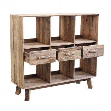 Mobile con 6 ripiani in legno di pino riciclato 120x40x110 cm