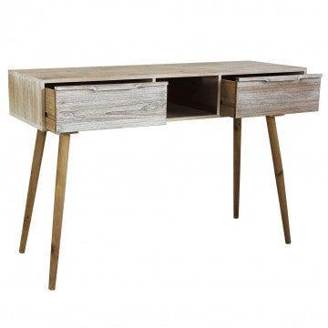 Consolle legno paulonia MDF con 2 cassetti sbiancati 120x40x80 cm