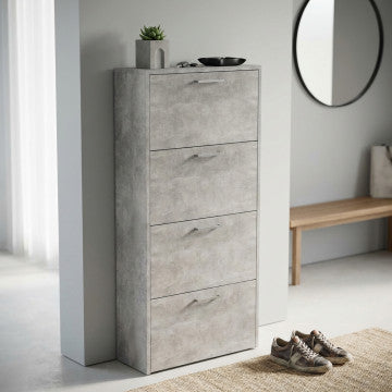 Scarpiera 4 ante a ribalta in truciolare grigio effetto cemento 59x140 cm
