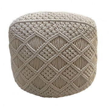Pouf Tripoli in cotone bianco, struttura compatta e leggera