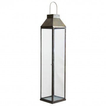 Lanterna metallo e vetro struttura alta con base quadrata 68 cm