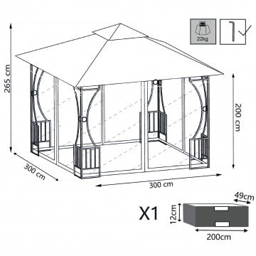 Gazebo struttura metallo 3x3 m telo poliestere 180gr antivento