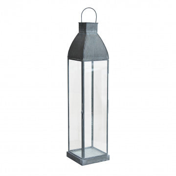 Lanterna grande in metallo e vetro, grigio, dimensioni 12x12x52 cm