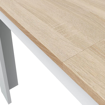 Dettaglio del piano in rovere Canadian del tavolo allungabile bianco lucido 90x140/190 cm. Finitura elegante e resistente.