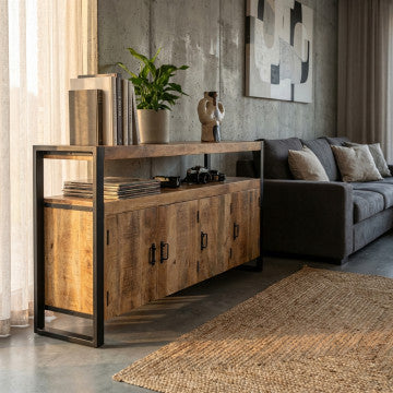 Mobile in legno di mango con 4 ante, 180x40x90 cm, struttura in metallo