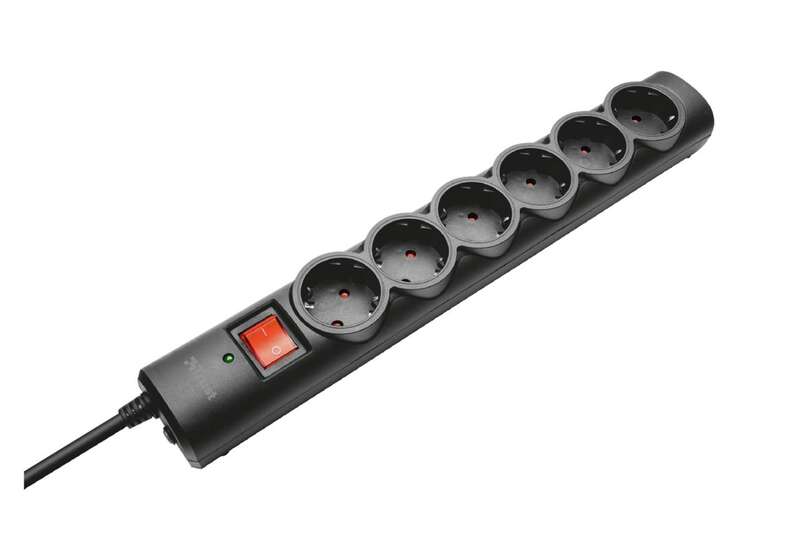 Trust 21059 Regleta da 6 Prese + Protezione Surge Nera