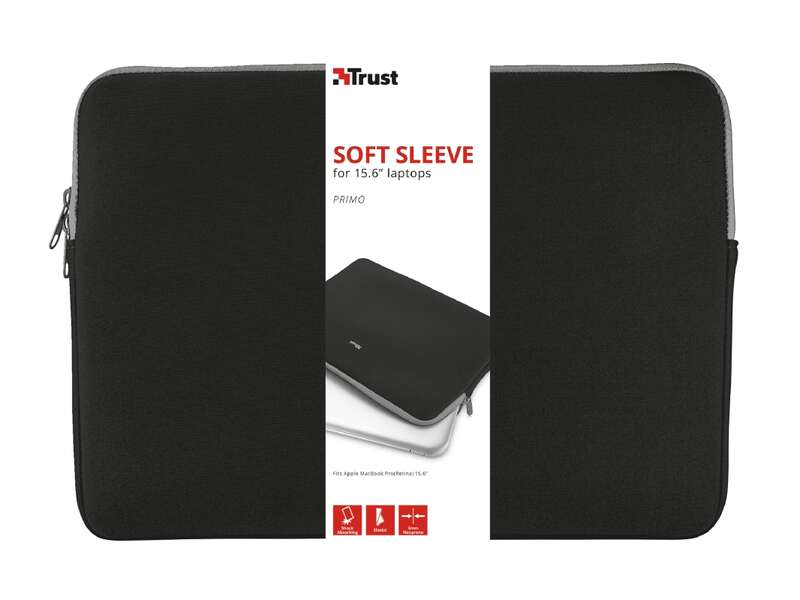 Trust Primo Custodia per Laptop fino a 15.6" - Scomparto Imbottito - Morbida e Leggera - Neoprene Viscoelastico - Colore Nero