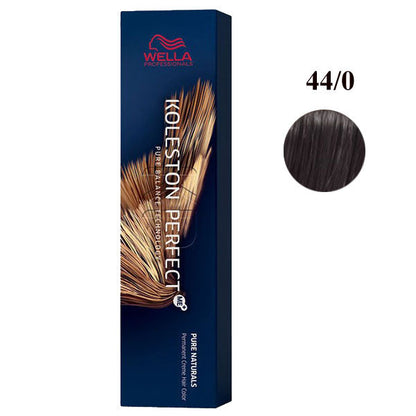 Scatola di colorante per capelli Wella Koleston Perfect Me Pure Naturals in tonalità 4/00, colore castano naturale, confezione blu con logo rosso