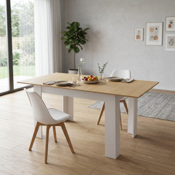 Tavolo allungabile in legno naturale con gambe bianche 160x80x75 cm