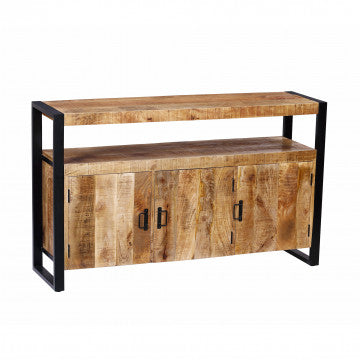Mobile in legno di mango con 3 ante, 150x40x90 cm, struttura in metallo