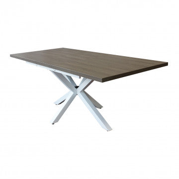 Tavolo allungabile piano melamina grigio cemento struttura metallo bianca