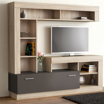 Parete Soggiorno Leonard Olmo Grigio 170x42x170h cm