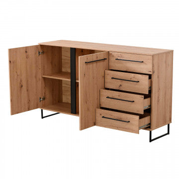 Mobile basso rovere artigiano con ante nere, 159 x 42 x 92,5 cm