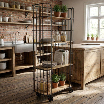 Mobile in ferro e legno con 4 ripiani 77x39,5x168 cm