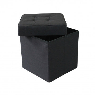 Pouf contenitore quadrato in tessuto nero 38x38x40 cm