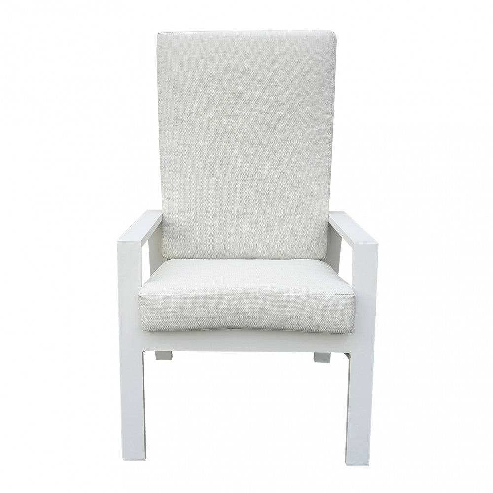 Poltrona Giacarta in alluminio verniciato bianco con schienale alto e cuscino, design elegante, perfetta per ambienti esterni, SKU: AT804266-BIAN