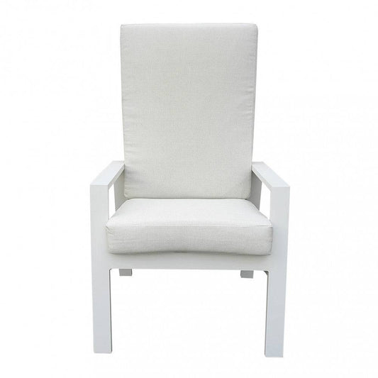Poltrona Giacarta in alluminio verniciato bianco con schienale alto e cuscino, design elegante, perfetta per ambienti esterni, SKU: AT804266-BIAN