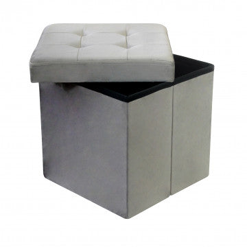 Pouf contenitore quadrato in velluto tortora 38x38x38 cm