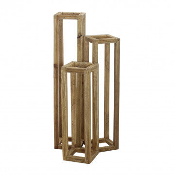 Fioriera media in legno riciclato, dimensioni 18x18x75 cm, colore marrone