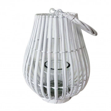 Lanterna in vimini bianco con vetro, diametro 24 cm, altezza 31 cm